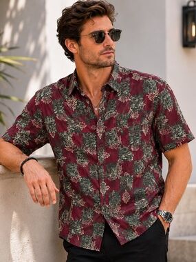 100% Silk Vintage "CEZAR"  Button Down Shirt Size Large